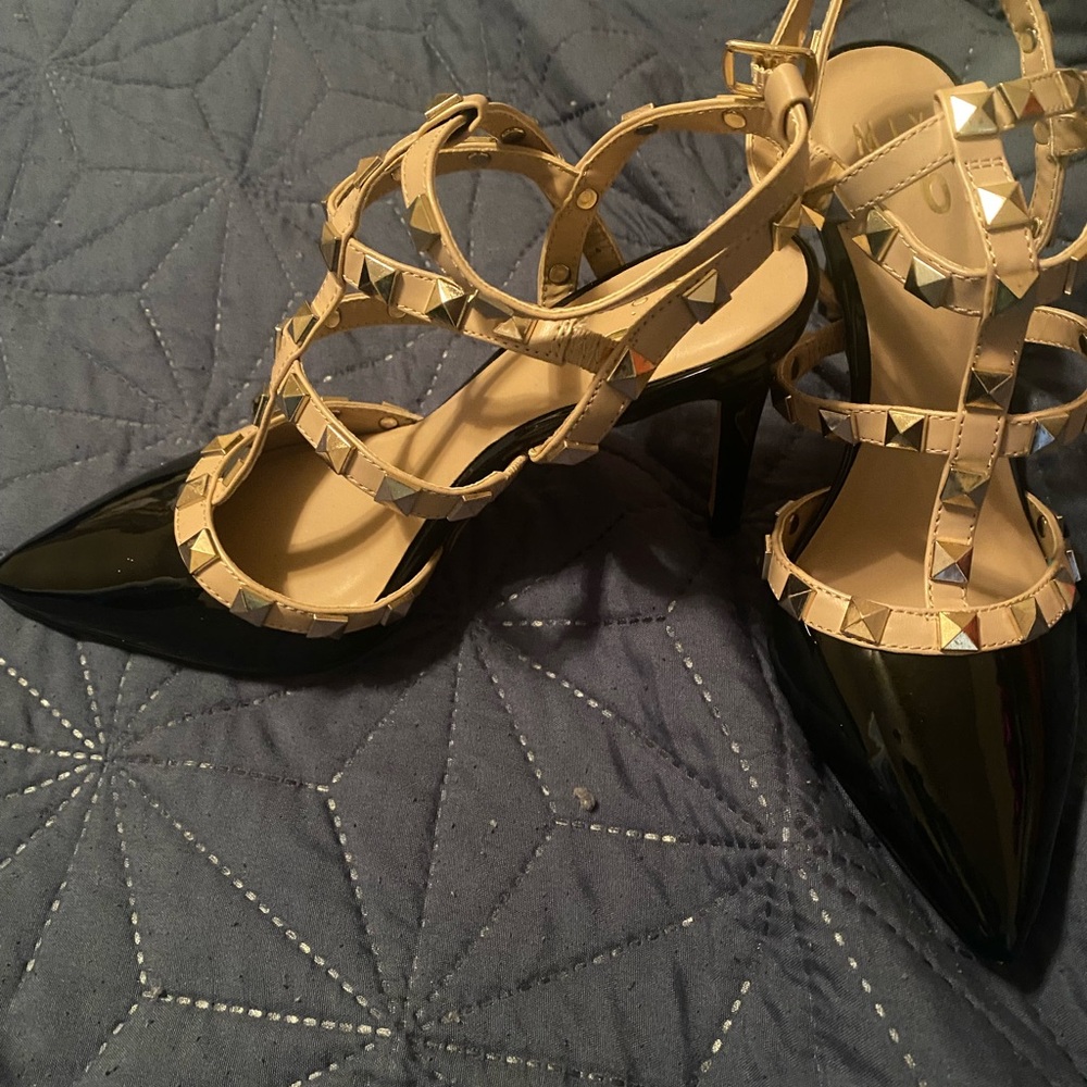 Studded Black and Cream Women's Heels